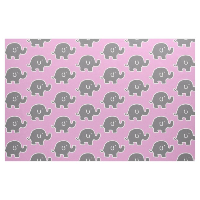 Tecido Padrão De Elefantes Cinza E Cor-De-Rosa (Fat Quarter)