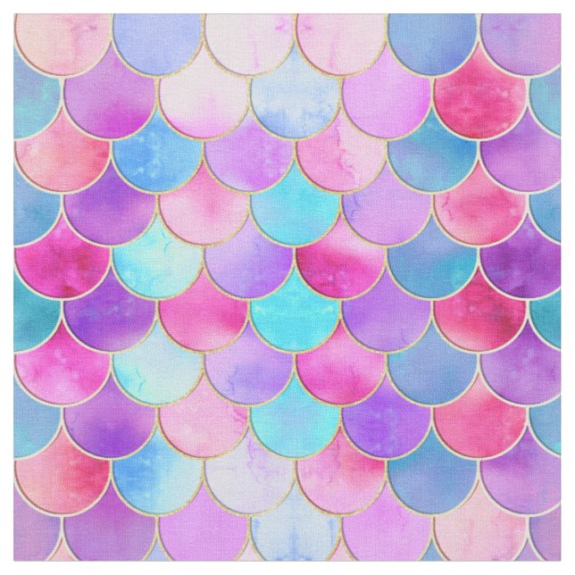 Tecido Padrão de escala de Sereia Rosa, Roxo e Aqua (Detalhe)