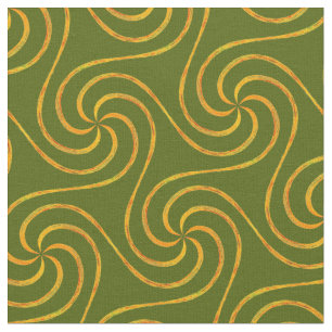 Tecido Padrão de Espirais Verde e Dourado Elegante sem S
