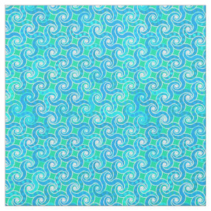 Tecido Padrão de espiral abstrato - Azul, verde Jade e br