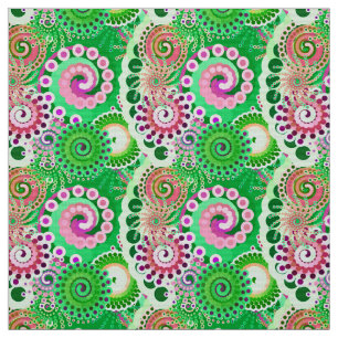 Tecido Padrão de espiral frontal, verde, rosa, multifunci