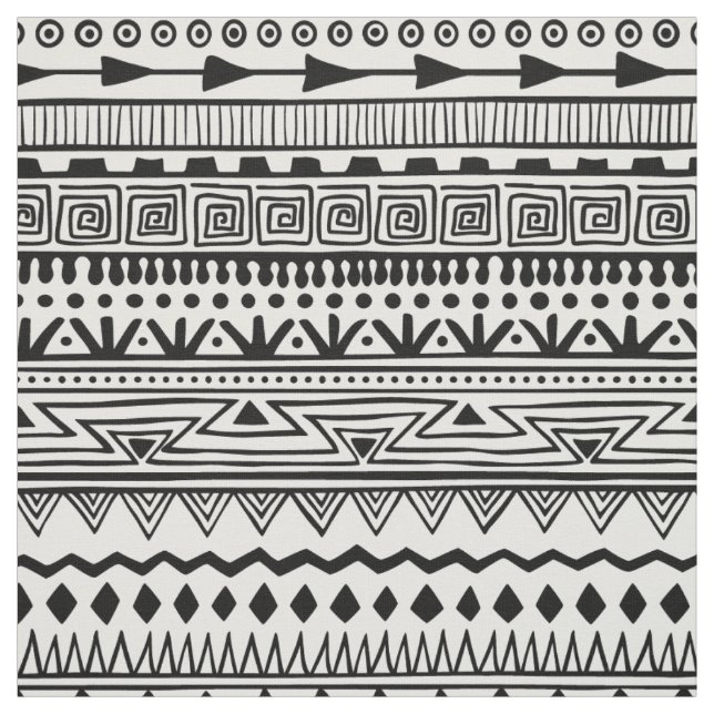 Tecido Padrão de estilo Aztec padrão preto branco (Modelo)