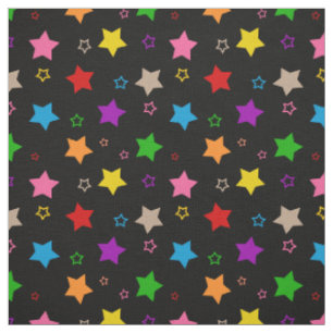 Tecido Padrão de Estrelas Coloridas em Preto