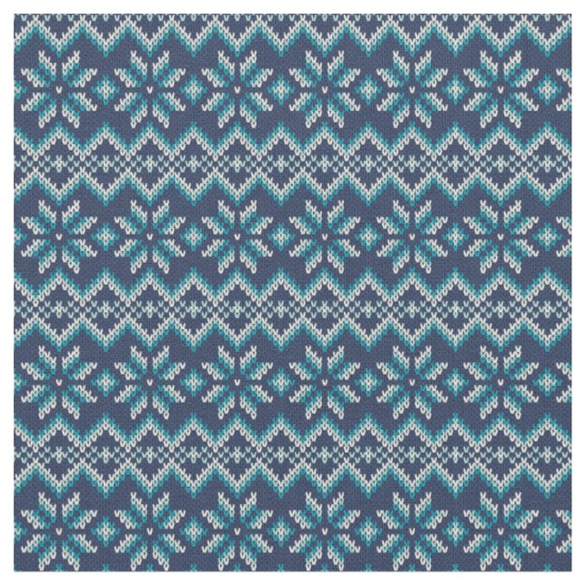 Tecido Padrão de Faux Knit de Suéter de Neve Azul e Branc (Detalhe)