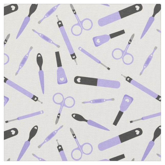 Tecido Padrão de Ferramentas de Manicurist Preto e Roxo (Detalhe)