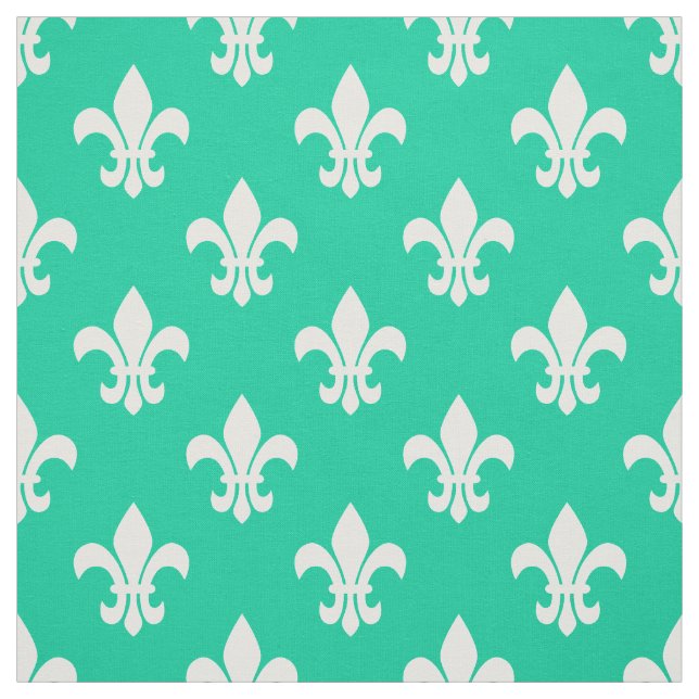 Tecido Padrão de Fleur De Lis, Branco e Verde Caribe (Modelo)