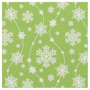 Tecido Padrão de floco de neve branco de inverno do Verde