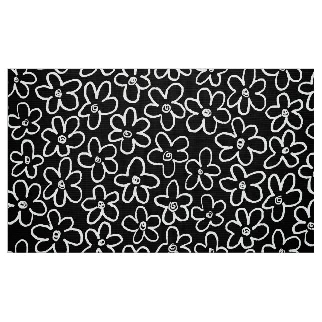 Tecido Padrão de Flor 080821 - Branco e Preto (Fat Quarter)