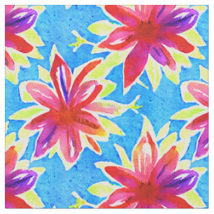 Tecido Padrão de flor de coloração aquosa azul Red Kids