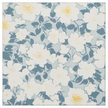 Padrão de Flor de Cottage Denso Creme Azul