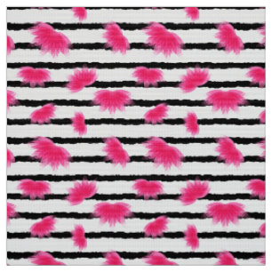 Tecido Padrão de Flor de Lotus Rosa com Stripes Pretas