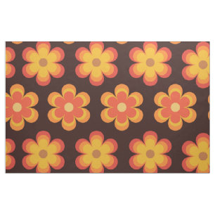 Tecido Padrão de flor retrô Groovy laranja e amarelo 