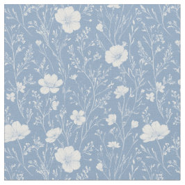 Tecido Padrão de Flor Silvestre Azul e Branco Atenuado