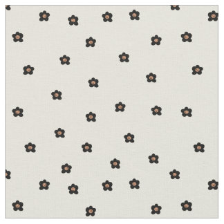 Tecido Padrão de Flor Sorridente Retro em Preto e Creme