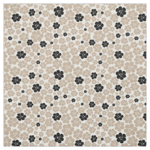 Tecido Padrão de Flor - Taupe, Preto e Branco