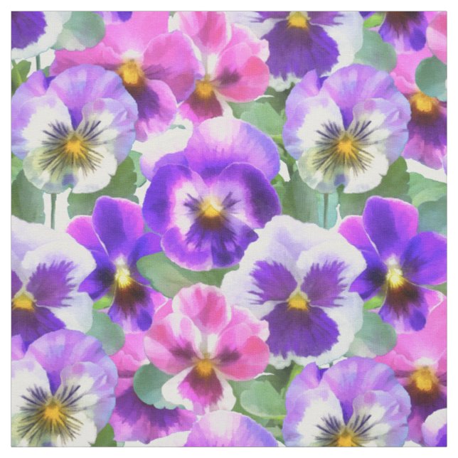 Tecido Padrão de Flores de Pansy Violetas Coloridas (Modelo)