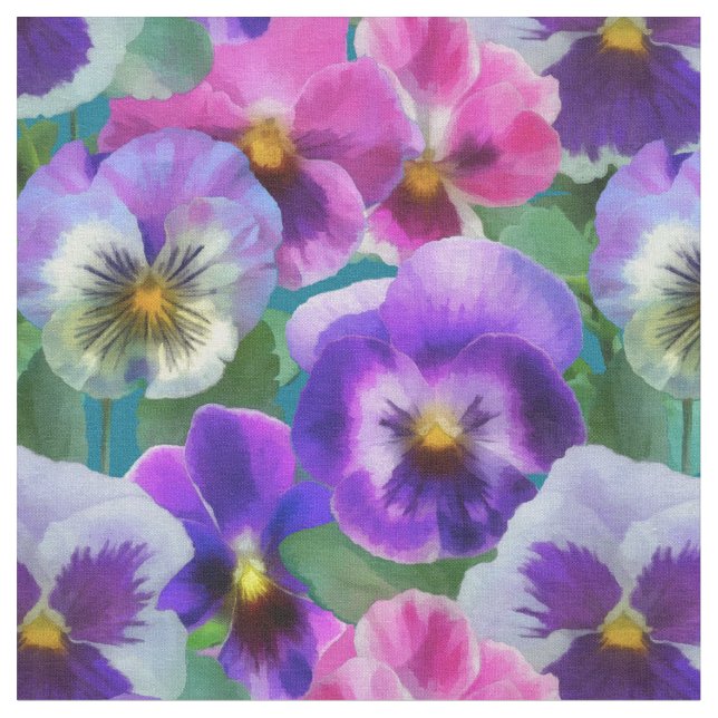 Tecido Padrão de Flores de Pansy Violetas Coloridas (Detalhe)