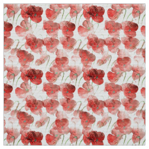 Tecido Padrão de Flores de Papoila de Aquarela