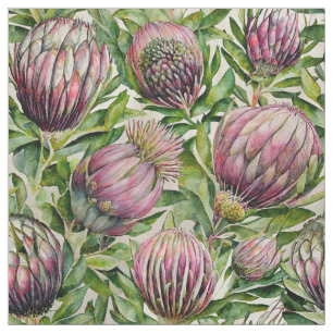Tecido Padrão de Flores de Proteínas Rosa e Verde