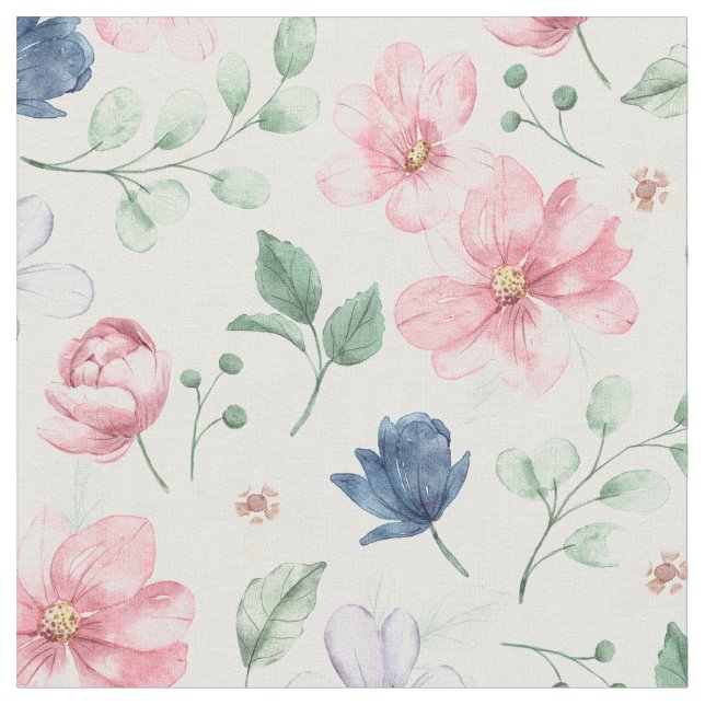 Tecido Padrão de Flores e Folhas de primavera (Detalhe)