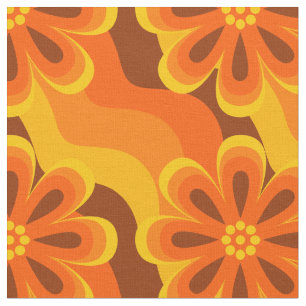 tecido Padrão de Flores e Ondas de Estilo 1960s 1