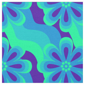 tecido Padrão de Flores e Ondas de Estilo 1960s 19