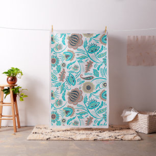 Tecido Padrão de flores exóticas coloridas fundo branco