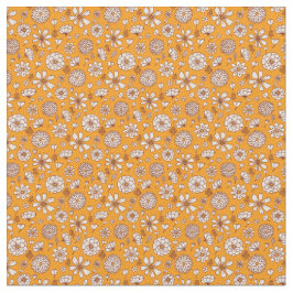 Tecido Padrão de flores floreais com fundo laranja