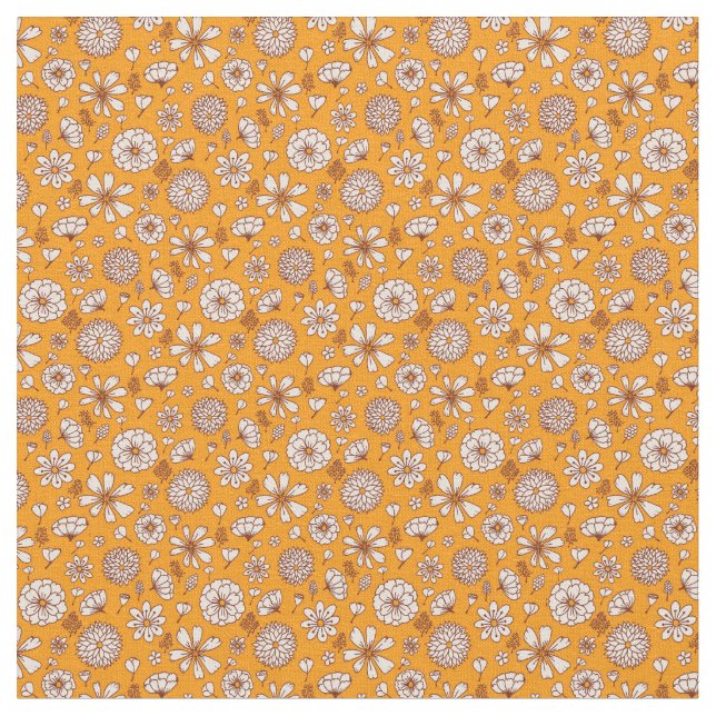 Tecido Padrão de flores floreais com fundo laranja (Detalhe)