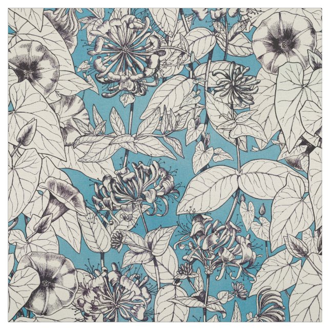 Tecido Padrão de Flores Gráficas Branco Azul (Modelo)