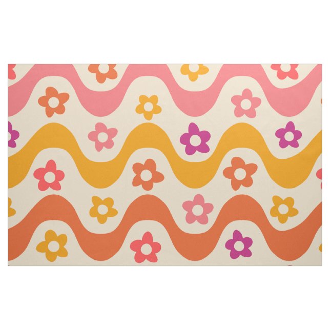 Tecido Padrão de flores lindas e groovy em ondas retrô (Fat Quarter)