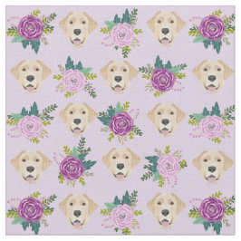Tecido Padrão de flores roxas amarelas do labrador