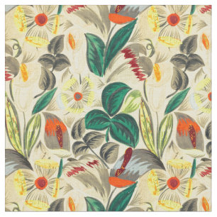 Tecido Padrão de Flores Tropicais da Vintage Art Deco Fra