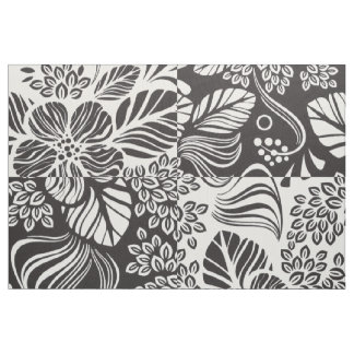 Tecido Padrão de Flores Tropicais Retro Preto e Branco