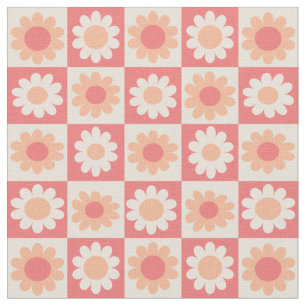 Tecido Padrão de Flores Xadrez Peach Fuzz Retro