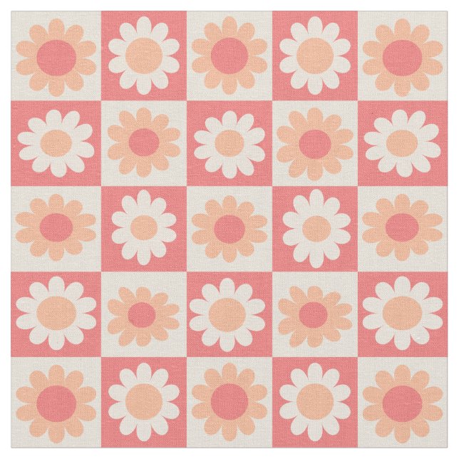 Tecido Padrão de Flores Xadrez Peach Fuzz Retro (Detalhe)