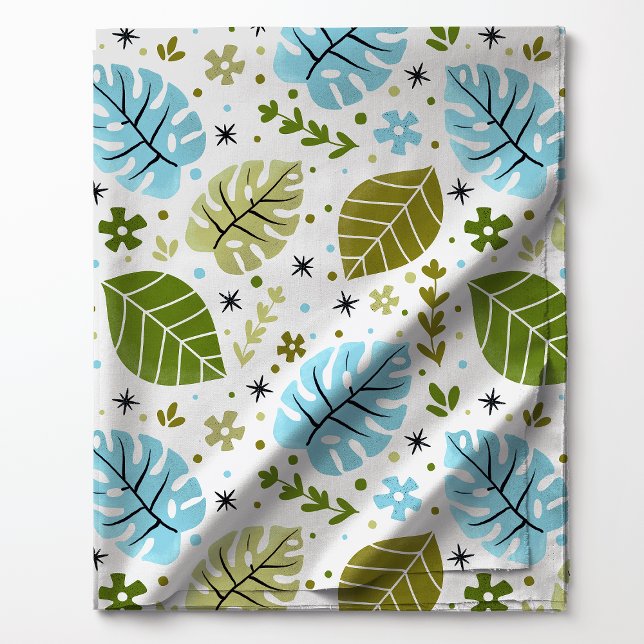 Tecido Padrão de Folha de Monstera Tropical Azul e Verde (Criador carregado)