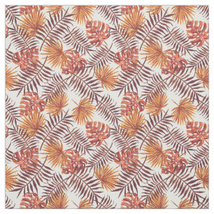 Tecido Padrão de Folha de Palmeiro Tropical Orange Brown