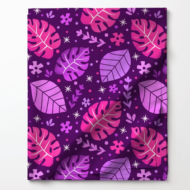 Tecido Padrão de Folha Tropical Monstera Rosa e Roxo (Criador carregado)