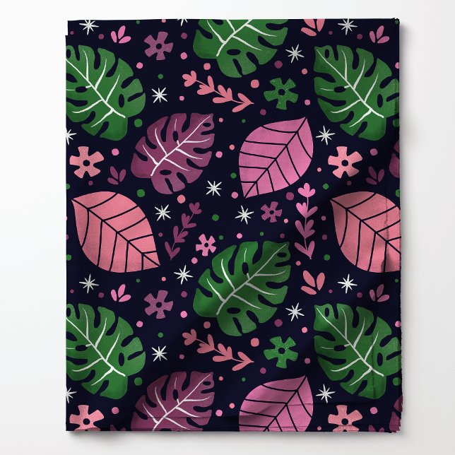 Tecido Padrão de Folha Tropical Monstera Rosa e Verde (Criador carregado)