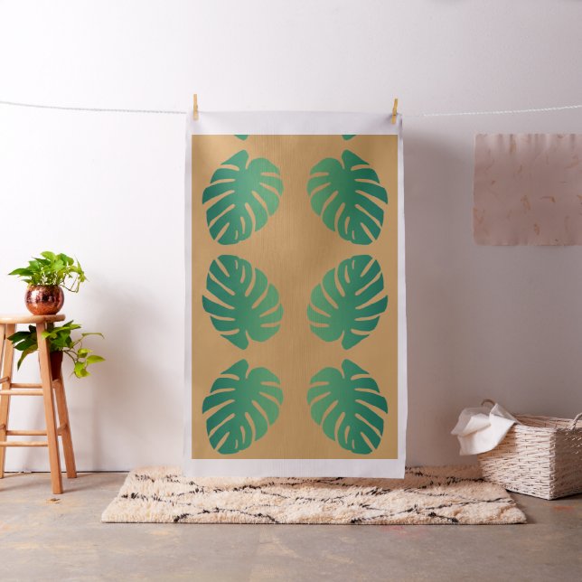Tecido Padrão de Folha Verde Monstera Tropical (In Situ)