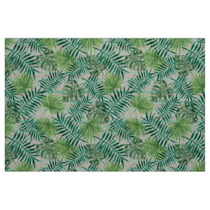Tecido Padrão de Folha Verde Tropical Retrográfica