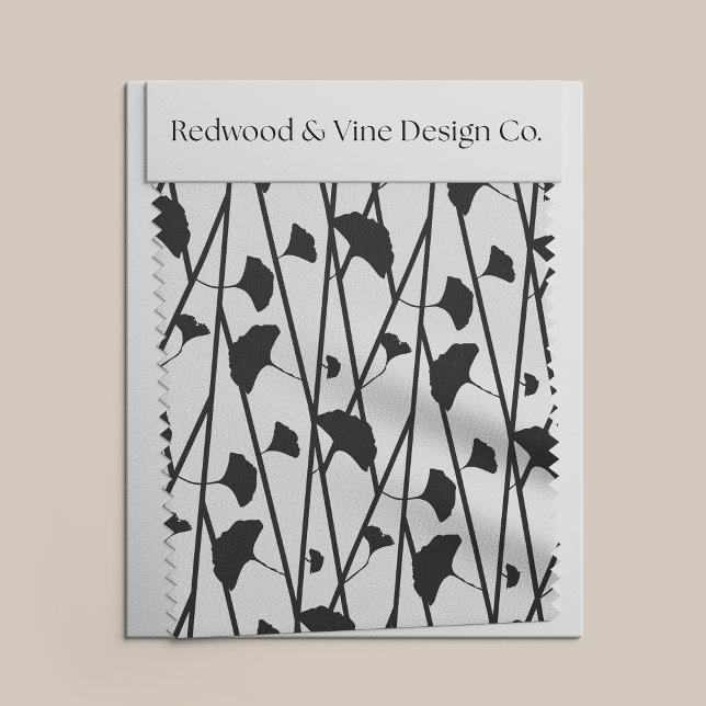 Tecido Padrão de Folhas de Ginkgo Preto e Branco (Criador carregado)