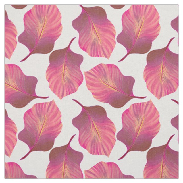 Tecido Padrão de Folhas Tropicais a Rosa (Modelo)