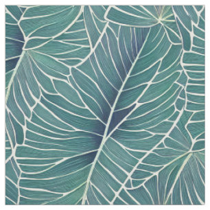 Tecido Padrão de Folhas Tropicais Verde Azul de Cor-de-Ág