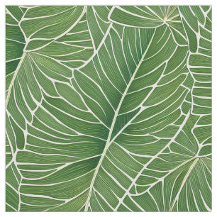 Tecido Padrão de Folhas Tropicais Verde de Aquarela