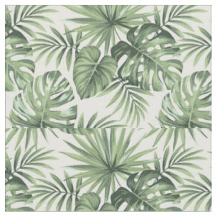 Tecido Padrão de Folhas Tropicais Verdes