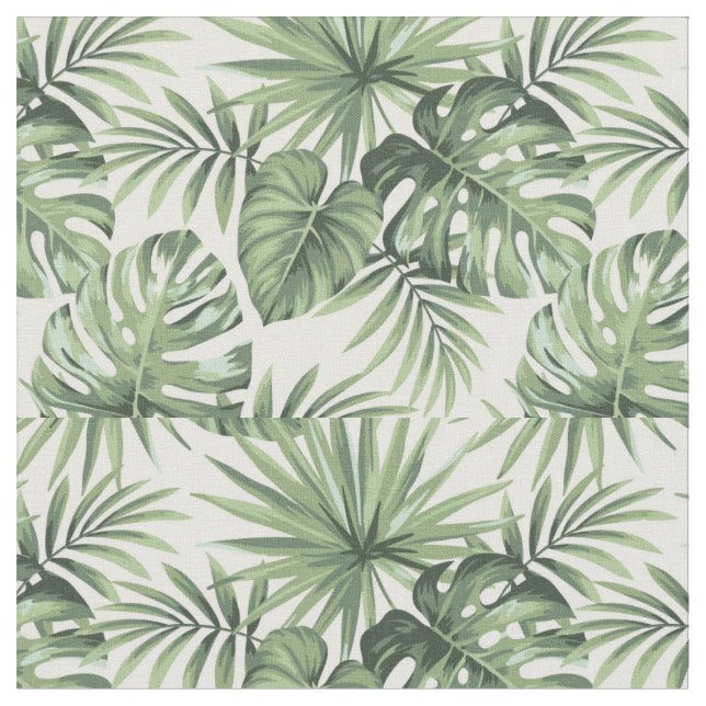 Tecido Padrão de Folhas Tropicais Verdes (Detalhe)