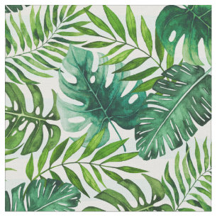 Tecido Padrão de Folhas Verdes Tropicais Modernas