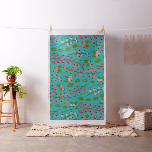 Tecido Padrão de Frutas Coral e Turquesa